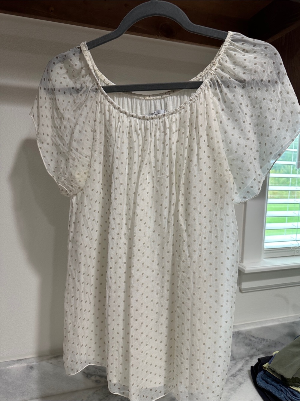 Light Cream Polka Dot Flutter Sleeve Blouse